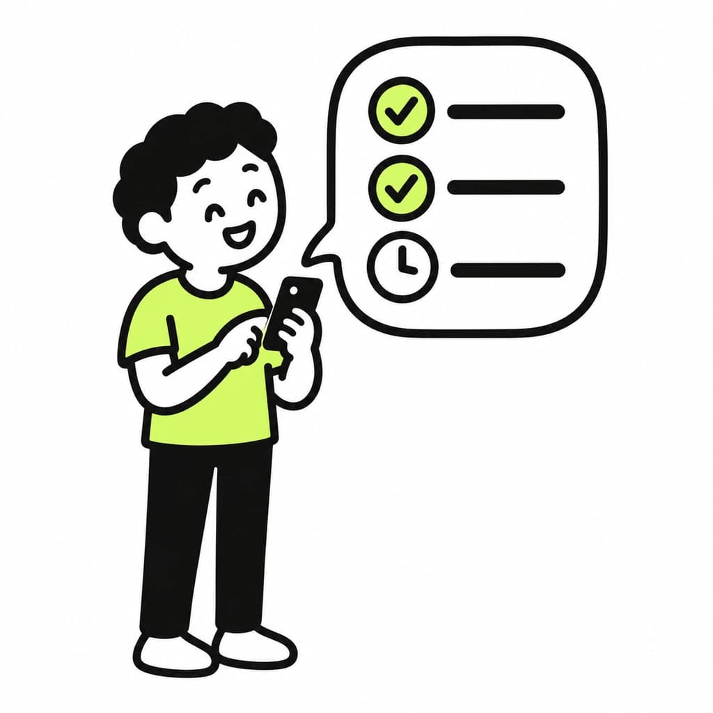 The guest reads a short checklist on a phone.